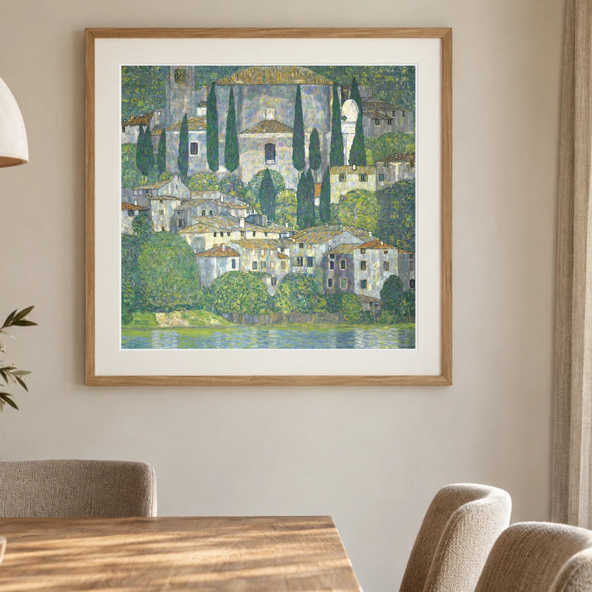Church In Cassone – Landscape With Cypresses — Gustav Klimt shown in a styled interior