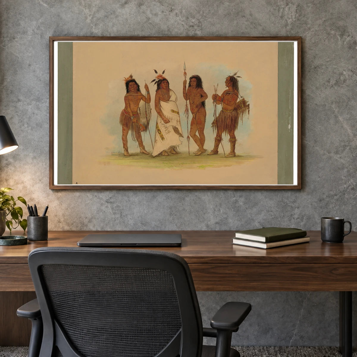 Apachee Chief And Three Warriors 1965.16.145 — Famous Paintings shown in a styled interior