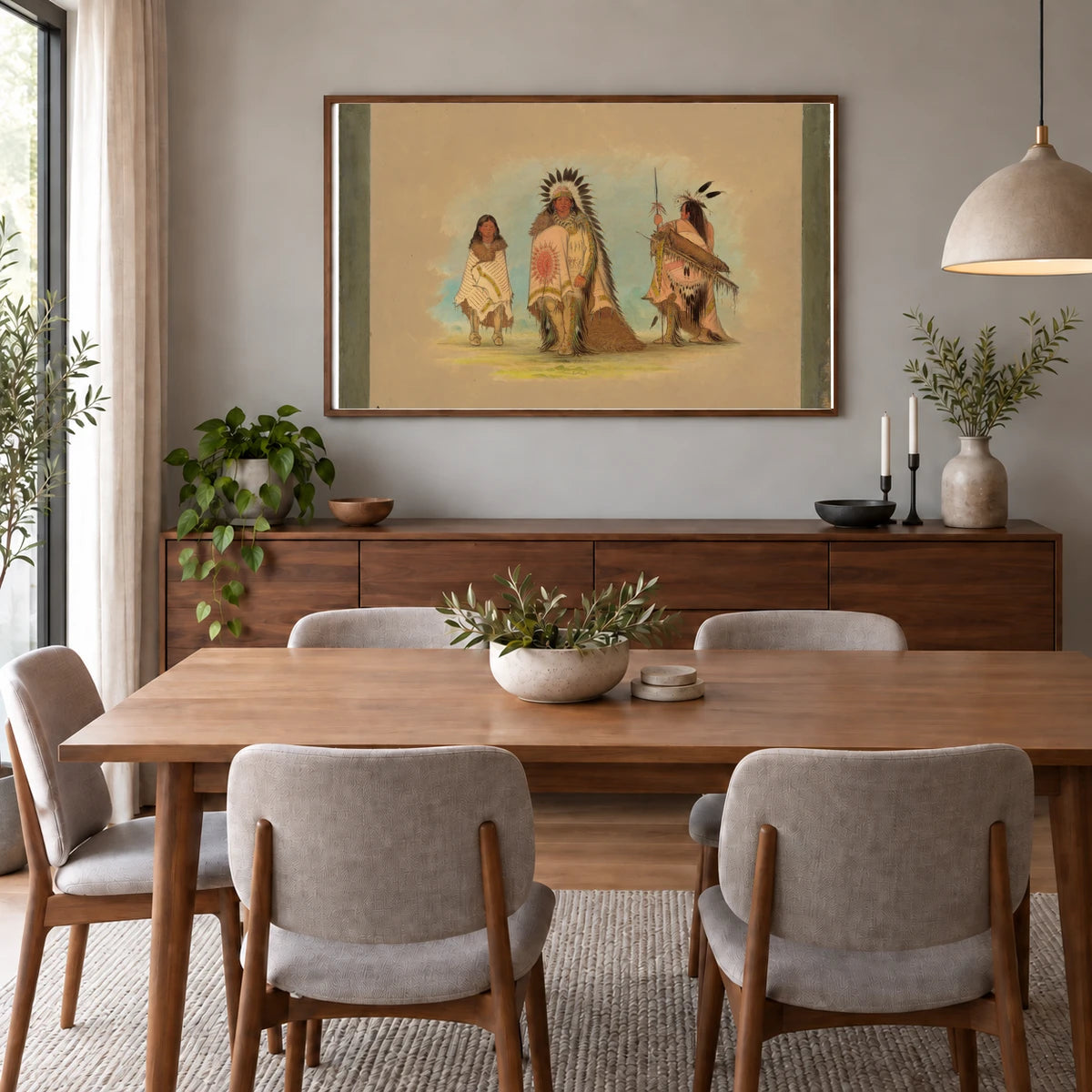 A Sioux Chief, His Daughter, And A Warrior 1965.16.2 — Famous Paintings shown in a styled interior