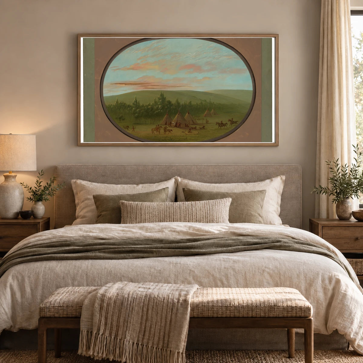 A Sioux Village 1965.16.12 — Famous Paintings shown in a styled interior