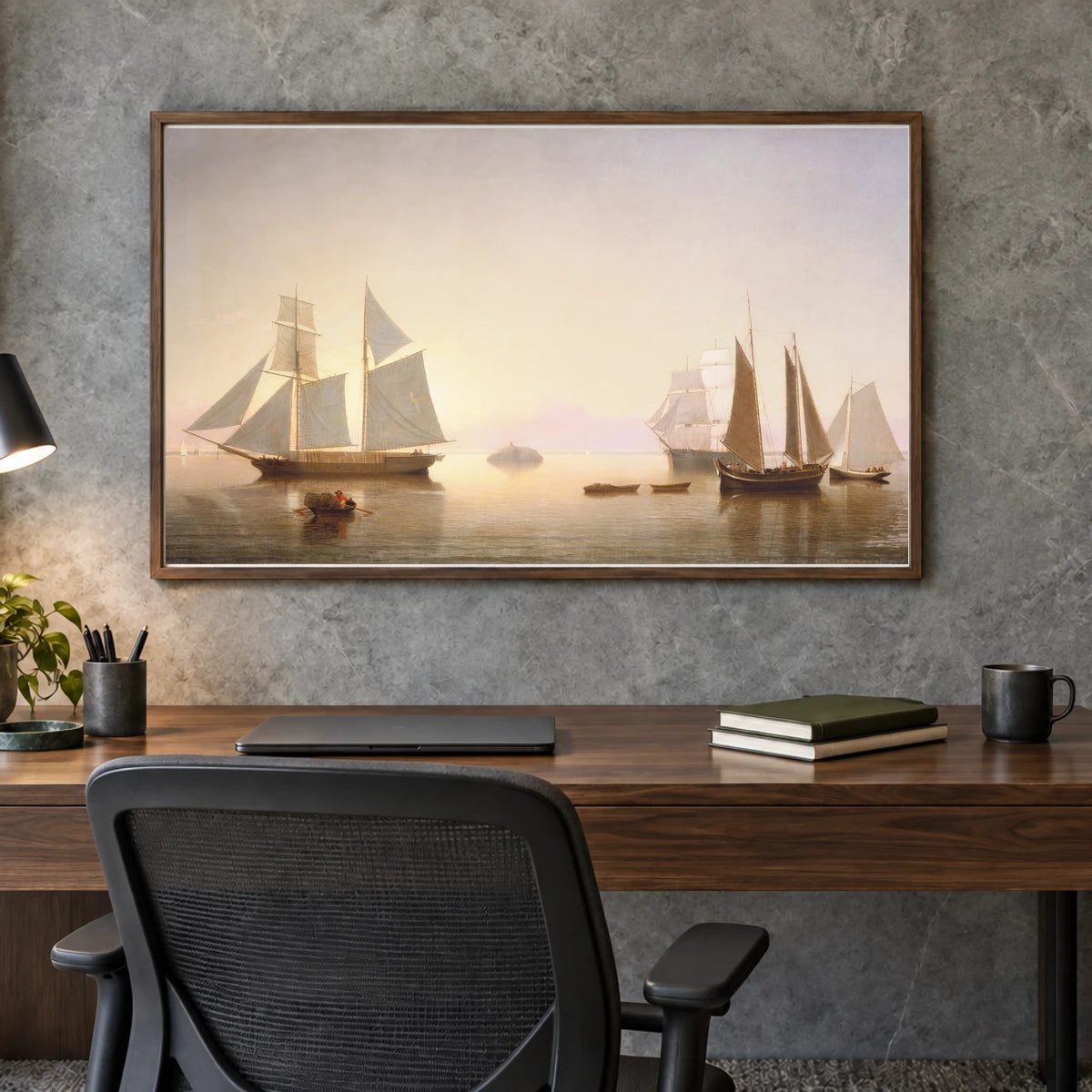 Becalmed Off Halfway Rock 1992.51.8 — Famous Paintings shown in a styled interior