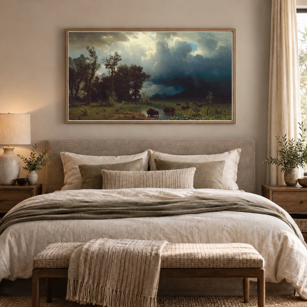Buffalo Trail The Impending Storm 2014.79.3 — Famous Paintings shown in a styled interior