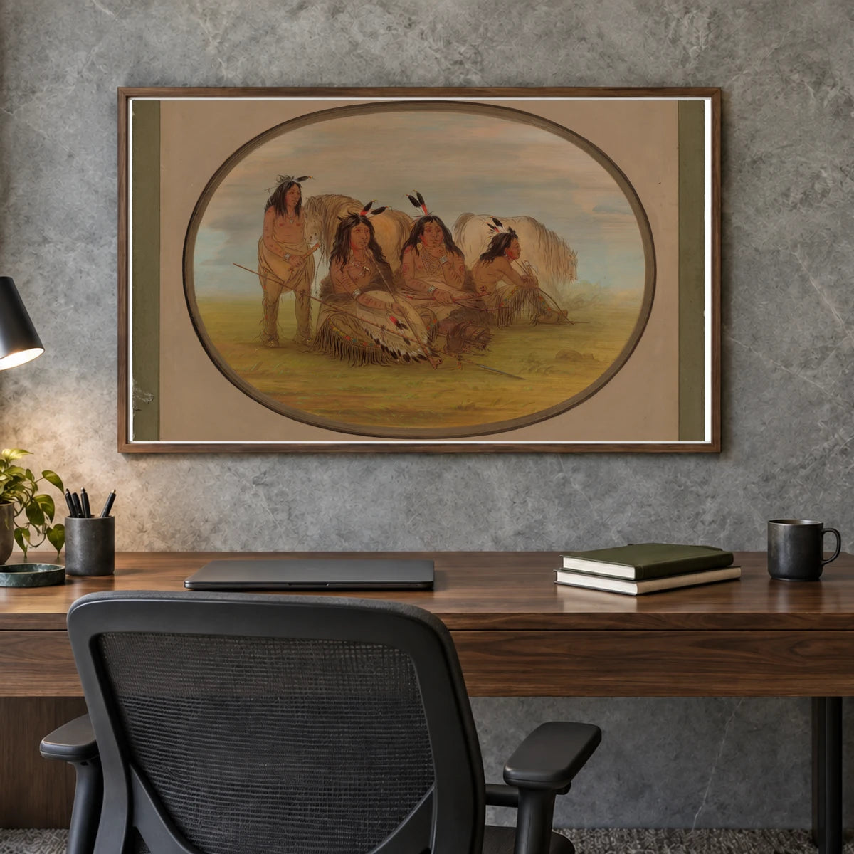 Camanchee Chief With Three Warriors 1965.16.48 — Famous Paintings shown in a styled interior
