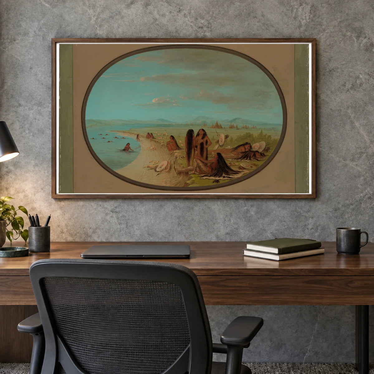 Crow Warriors Bathing 1965.16.23 — Famous Paintings shown in a styled interior
