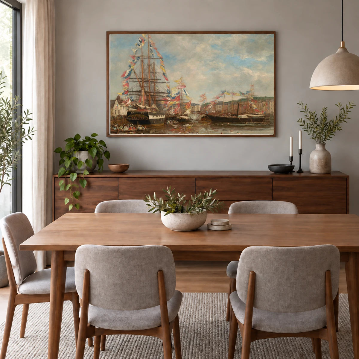 Festival In The Harbor Of Honfleur 1983.1.10 — Famous Paintings shown in a styled interior