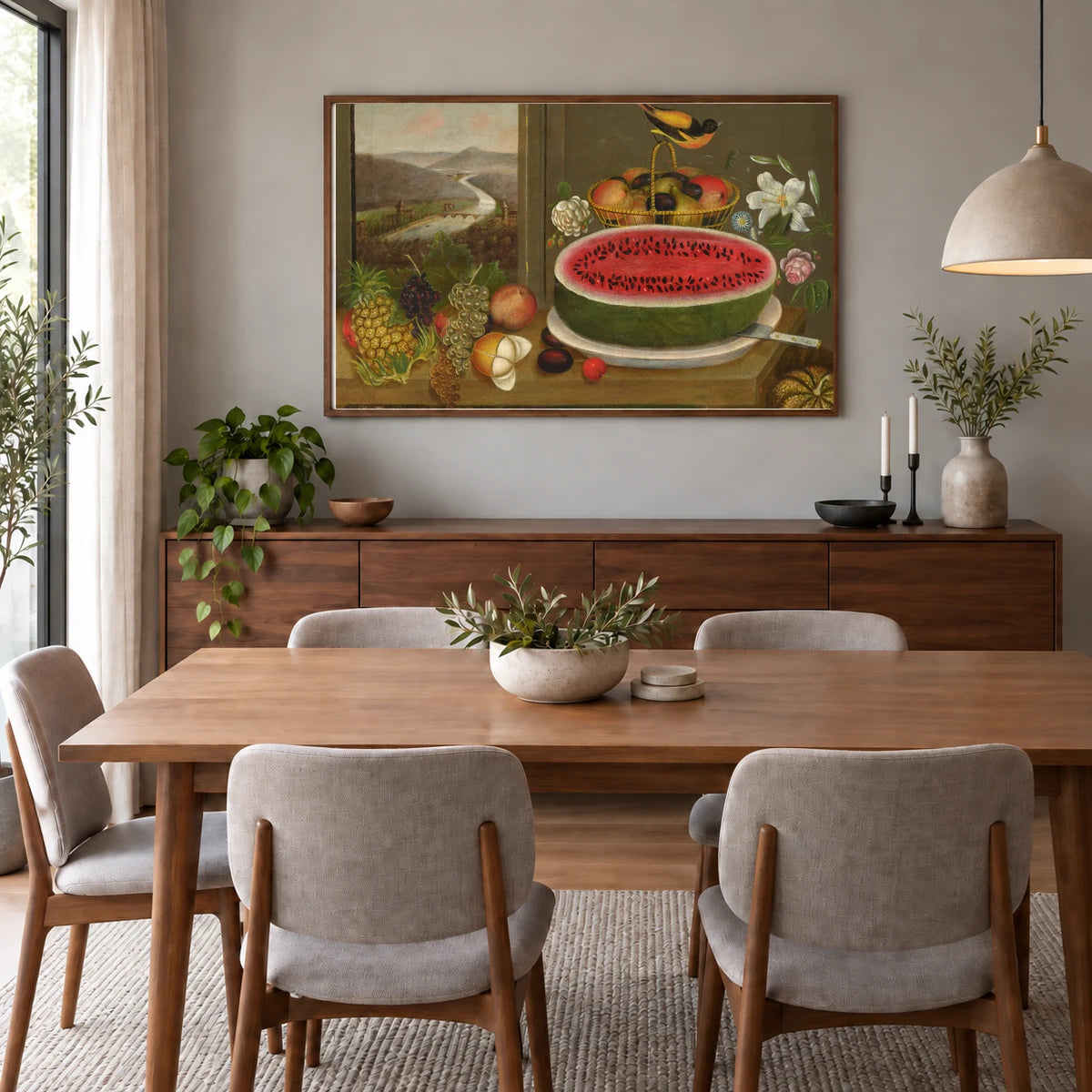 Fruit And Baltimore Oriole 1980.62.47 — Famous Paintings shown in a styled interior