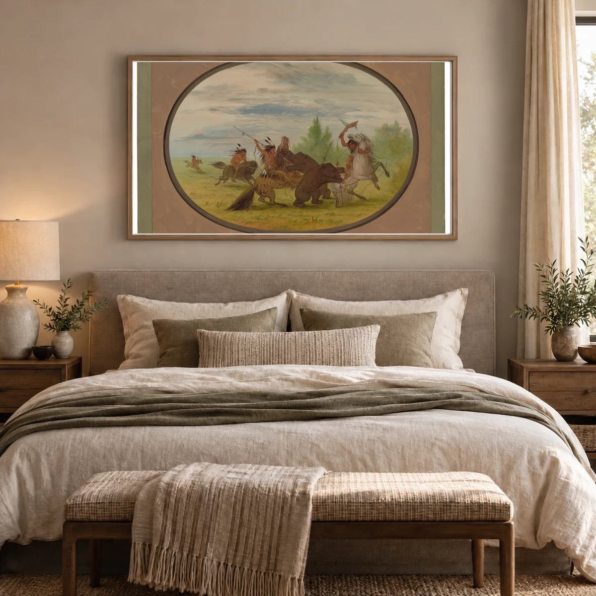 K Nisteneux Indians Attacking Two Grizzly Bears 1965.16.181 — Famous Paintings shown in a styled interior