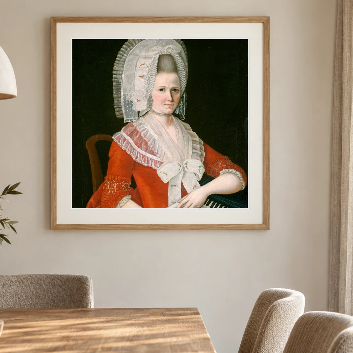 Lady Wearing A Large White Cap 1980.62.45 — Famous Paintings shown in a styled interior