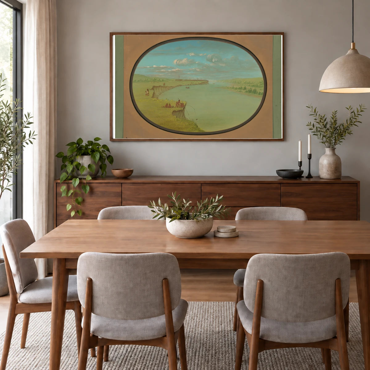 Mandan Village A Distant View 1965.16.79 — Famous Paintings shown in a styled interior