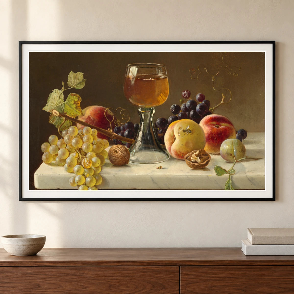 Marble Tabletop With Fruit And Wineglass 2018.44.16 — Famous Paintings shown in a styled interior