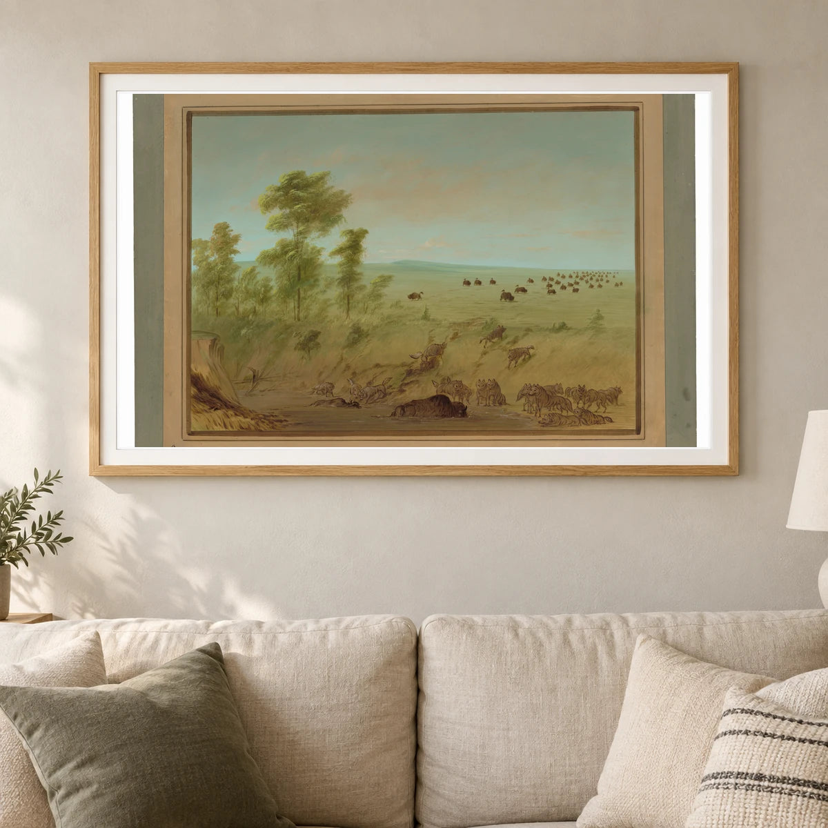 Mired Buffalo And Wolves 1965.16.213 — Famous Paintings shown in a styled interior