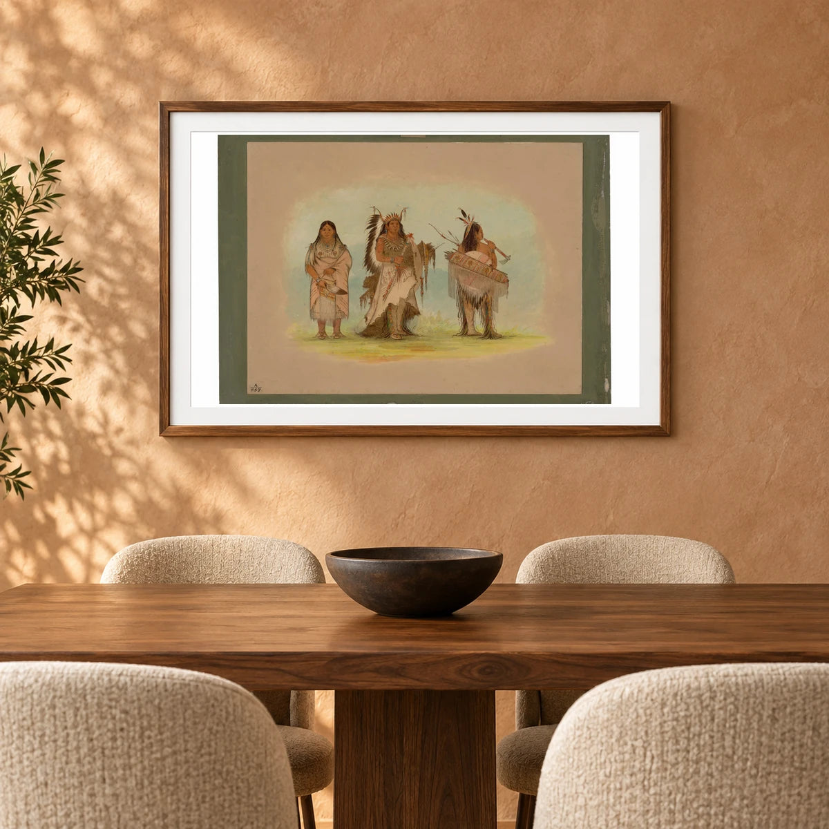 Omaha Chief, His Wife, And A Warrior 1965.16.313 — Famous Paintings shown in a styled interior