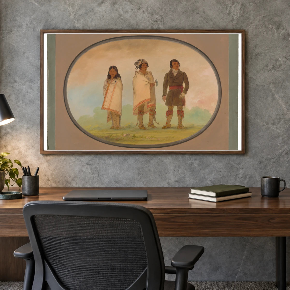 Oneida Chief, His Sister, And A Missionary 1965.16.113 — Famous Paintings shown in a styled interior