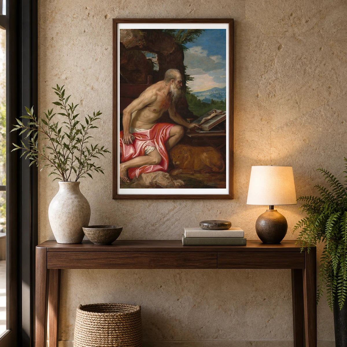 Saint Jerome In The Wilderness 1961.9.47 — Famous Paintings shown in a styled interior