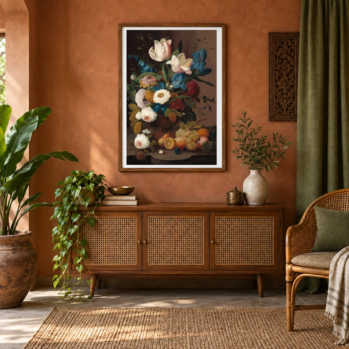 Still Life, Flowers, And Fruit 2014.136.84 — Famous Paintings shown in a styled interior