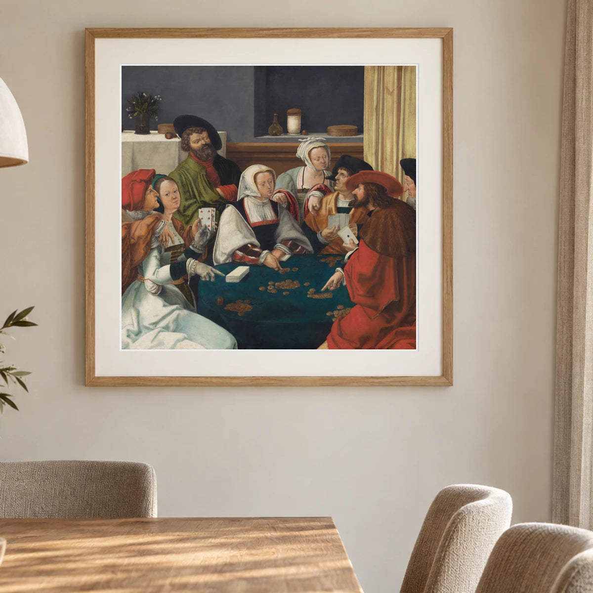 The Card Players 1961.9.27 — Famous Paintings shown in a styled interior