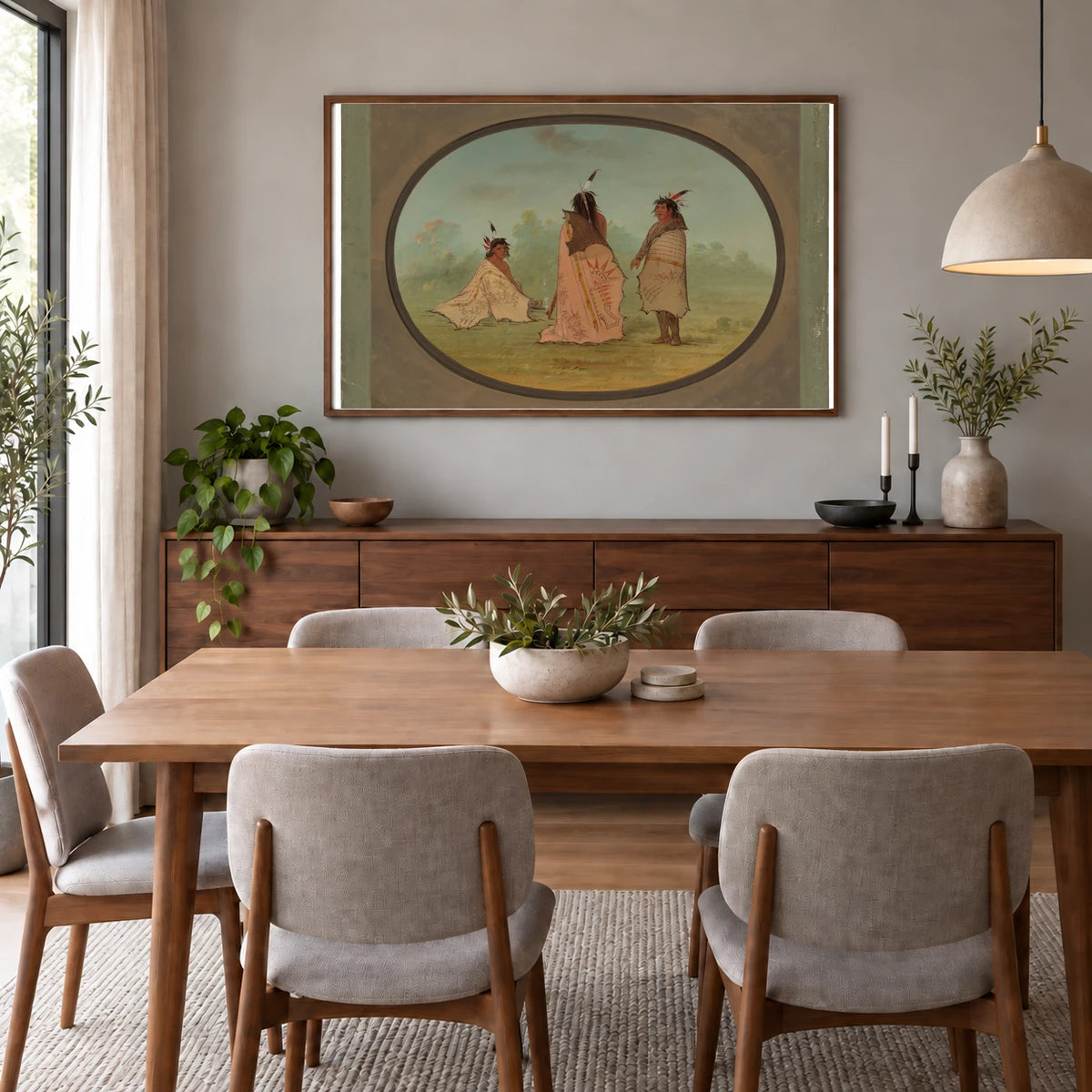 Three Blackfoot Men 1965.16.29 — Famous Paintings shown in a styled interior