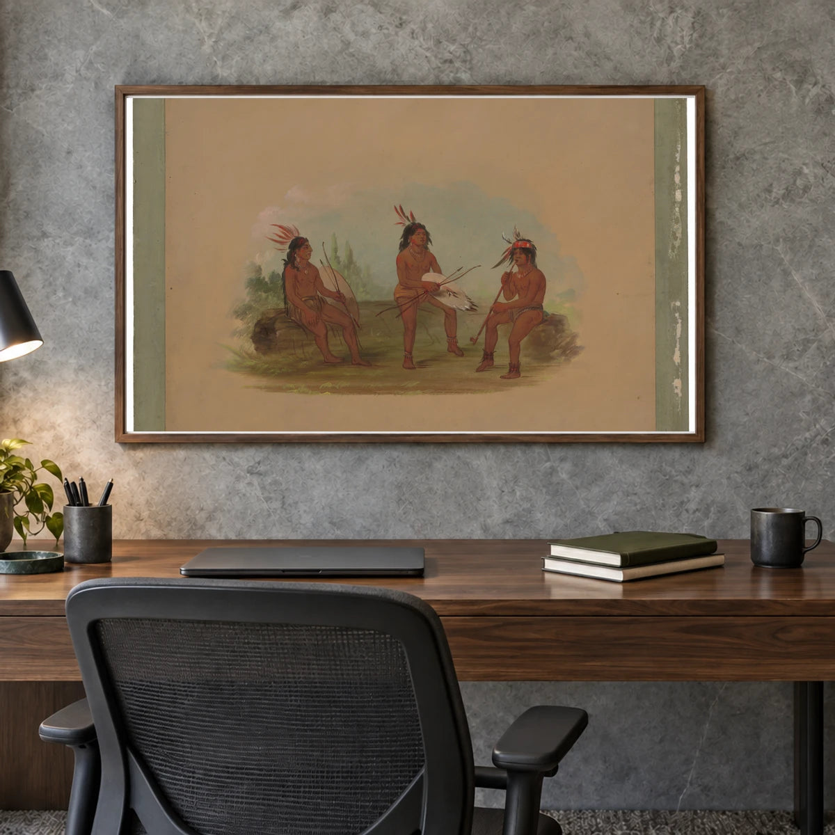 Three Young Chinook Men 1965.16.156 — Famous Paintings shown in a styled interior