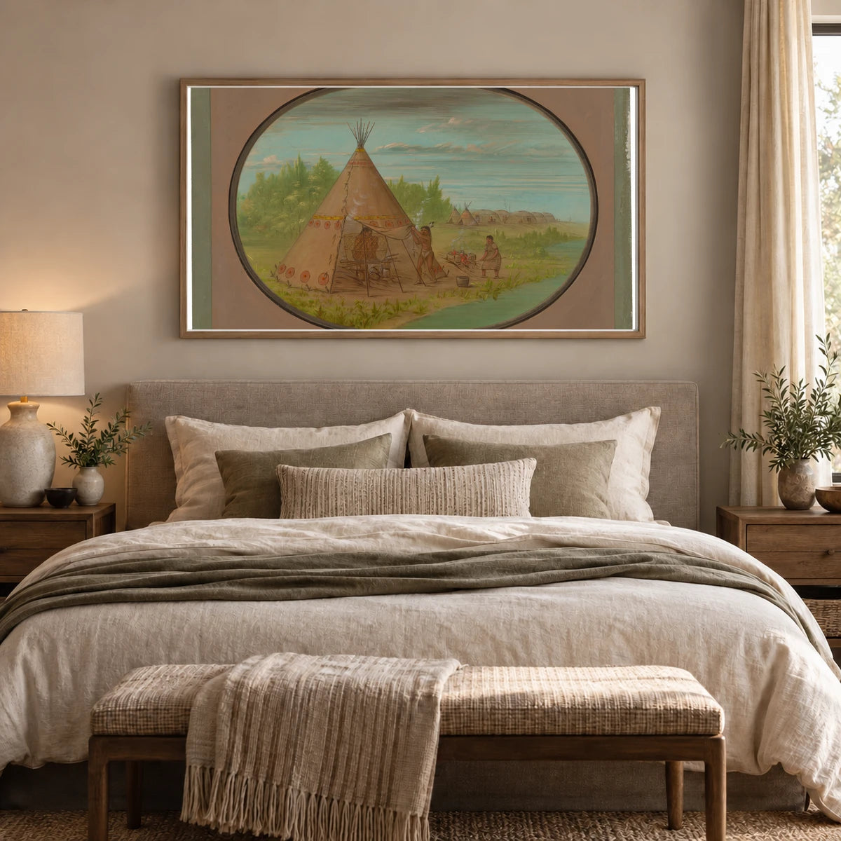 Vapor Bath Minatarree 1965.16.342 — Famous Paintings shown in a styled interior
