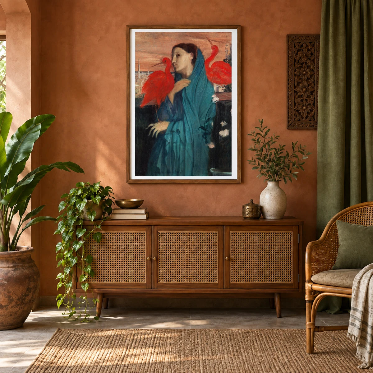 Young Woman With Ibis (1860–62) — Edgar Degas shown in a styled interior