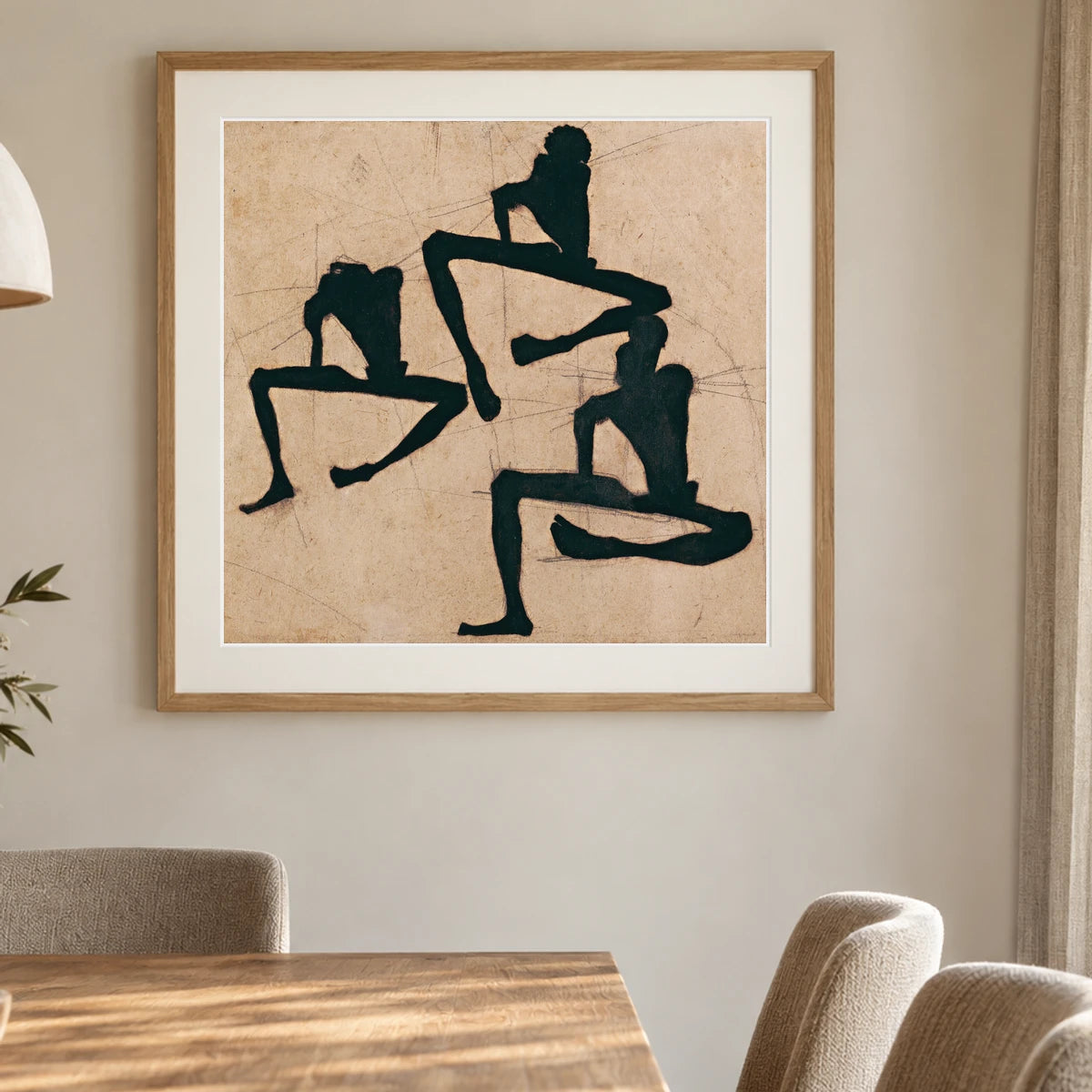 Composition With Three Male Nudes (1910) — Egon Schiele shown in a styled interior