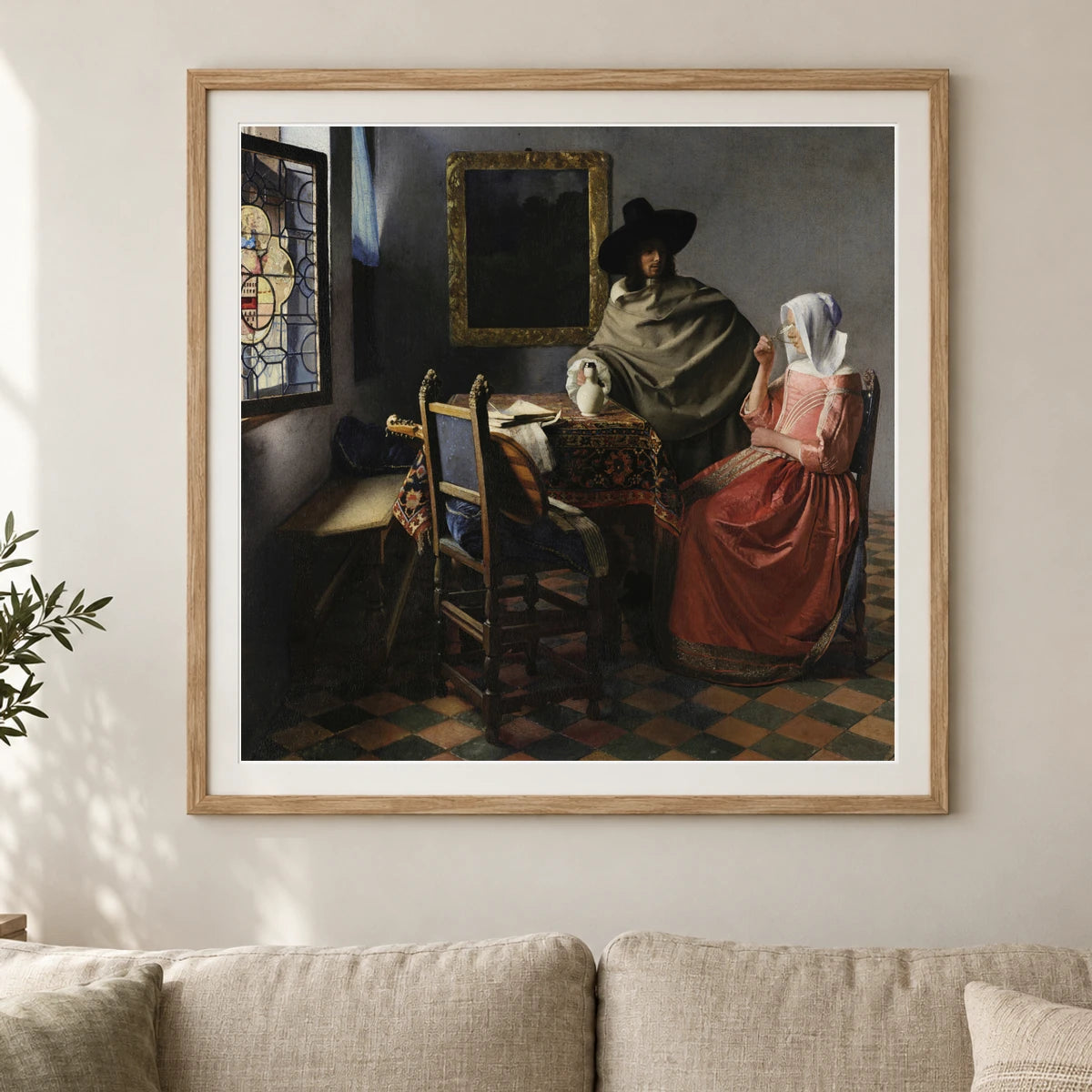 The Wine Glass (circa 1658 1660) — Johannes Vermeer shown in a styled interior
