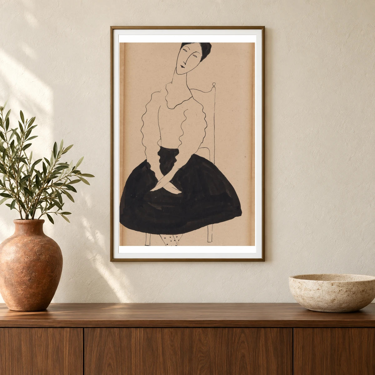 Portrait Of Janet Braguin In The Style Of Amedeo Modigliani (early 20th Century) — Modern & Contemporary shown in a styled interior