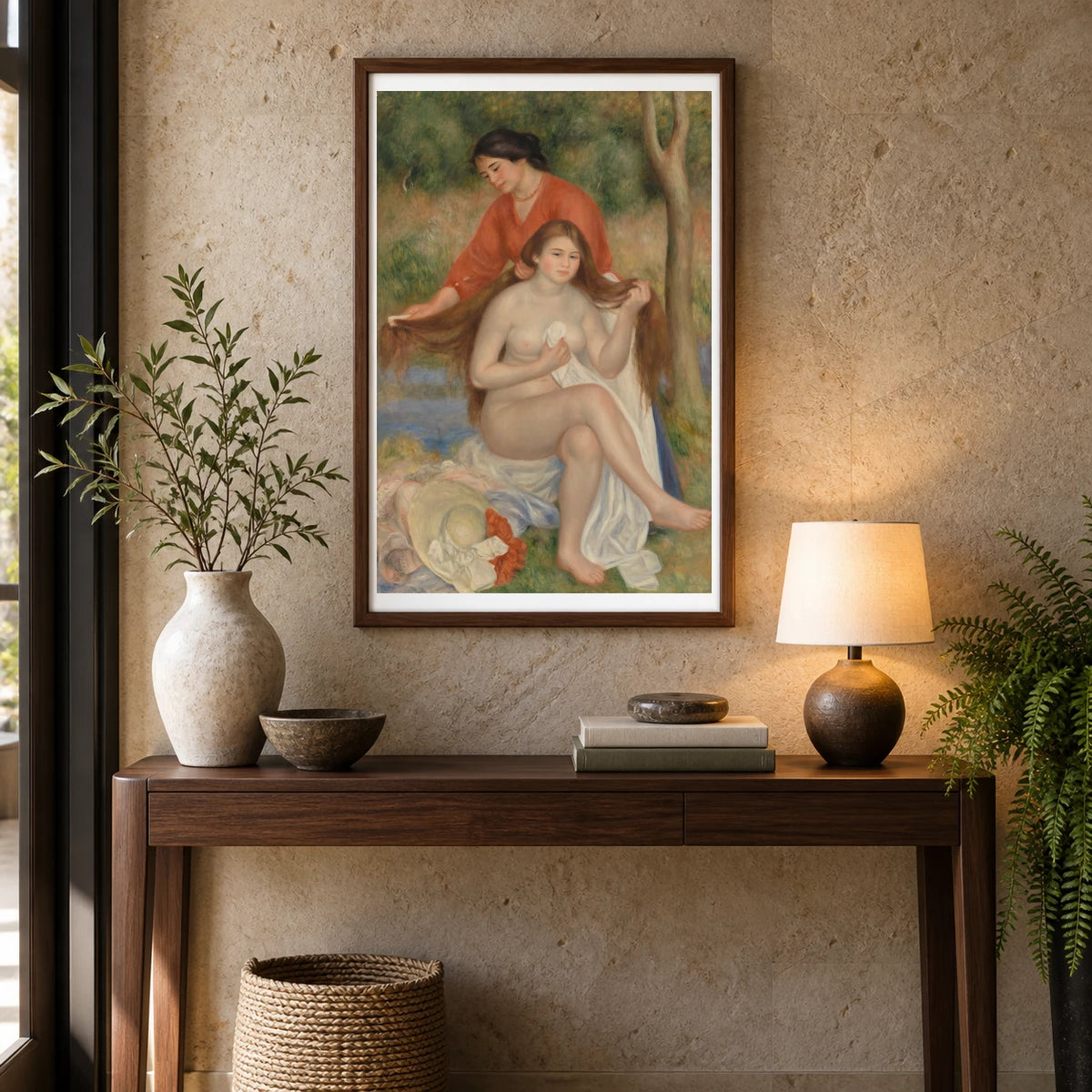 Bather And Maid (la Toilette De La Baigneuse) (1900–1901) — Pierre-Auguste Renoir shown in a styled interior