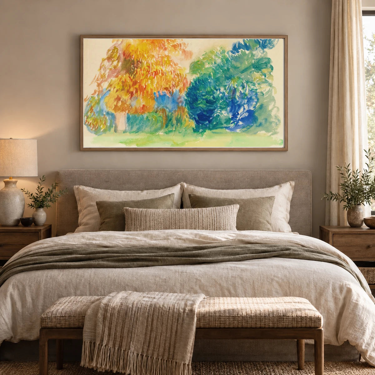 Les Arbres — Pierre-Auguste Renoir shown in a styled interior