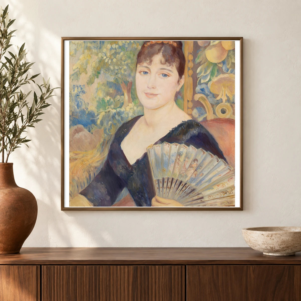 Woman With Fan (femme À L’éventail) — Pierre-Auguste Renoir shown in a styled interior