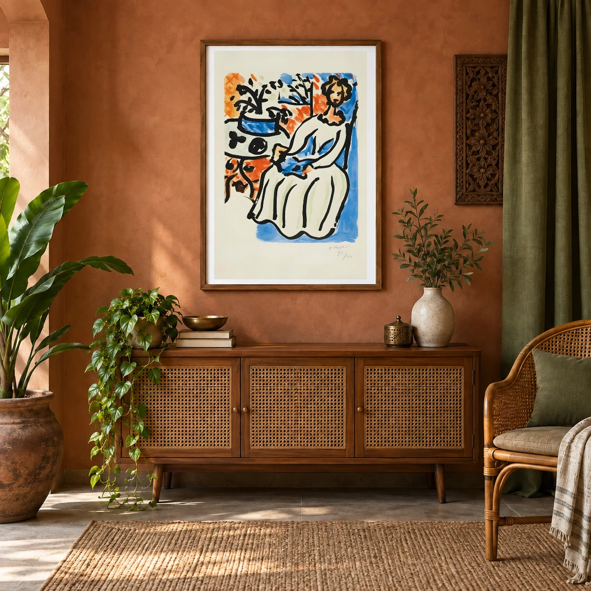 Henri Matisse Marie José En Robe Jaune (1950) — Henri Matisse shown in a styled interior