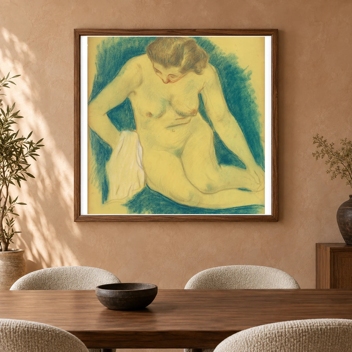 Seated Nude Seen From Above (1888 1889) — Paul Gauguin shown in a styled interior
