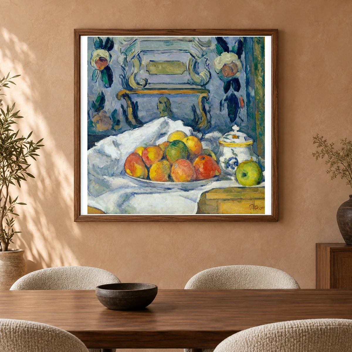 Dish Of Apples (ca. 1876–1877) By Paul Cézanne — Neo-Impressionism shown in a styled interior