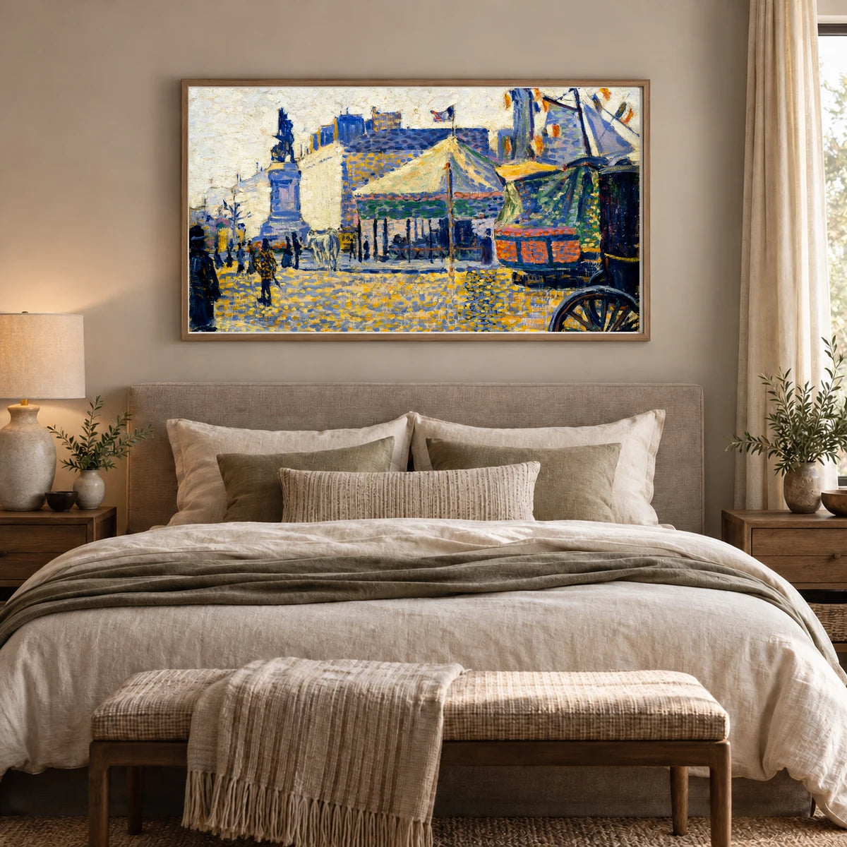 Place De Clichy (1887) Paul Signac — Neo-Impressionism shown in a styled interior