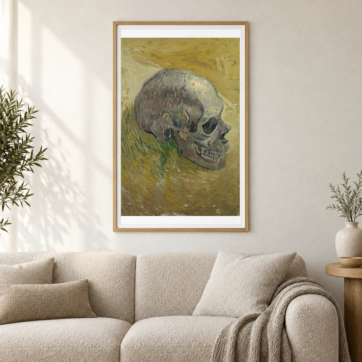Skull (1887) Expressionism By Vincent Van Gogh. — Neo-Impressionism shown in a styled interior