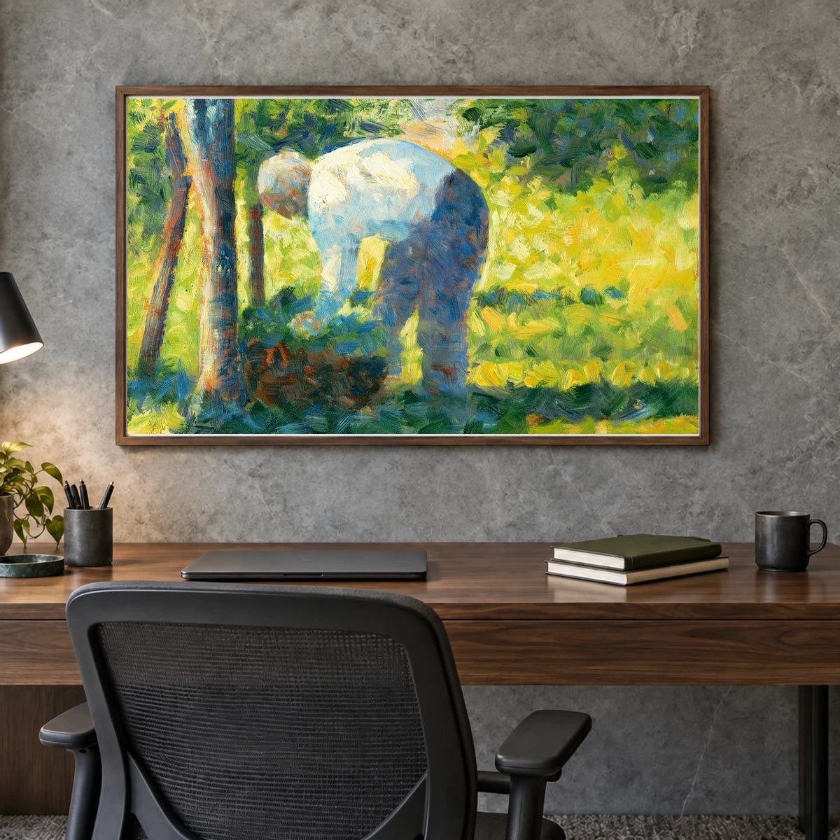 The Gardener (ca. 1882–1883) By Georges Seurat — Neo-Impressionism shown in a styled interior