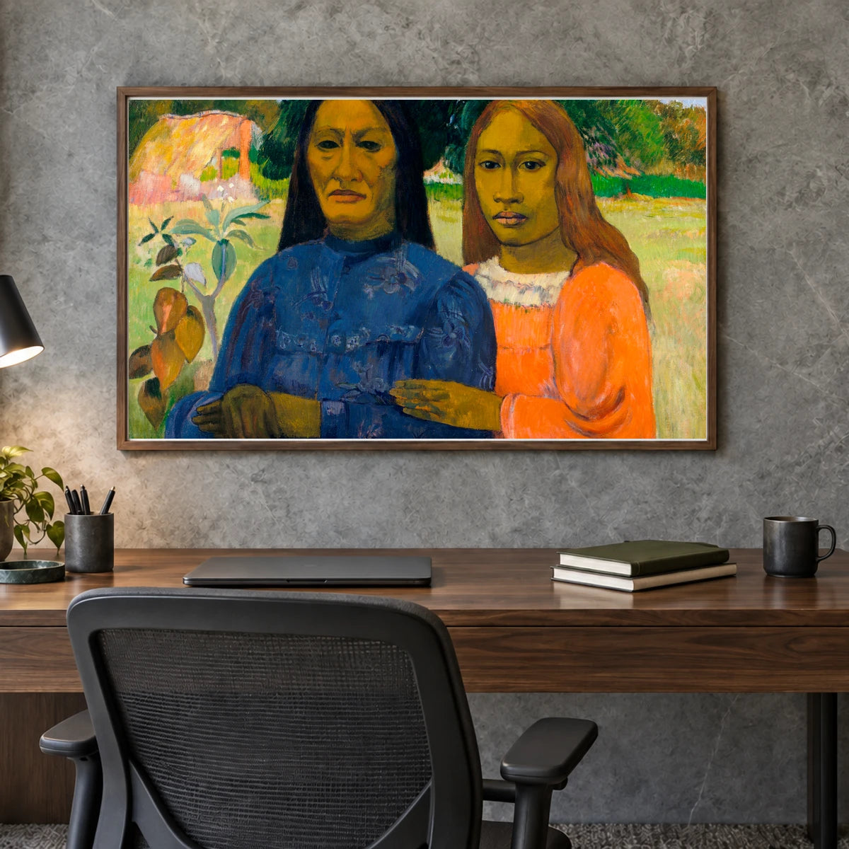 Two Women (ca. 1901–1902) By Paul Gauguin — Neo-Impressionism shown in a styled interior