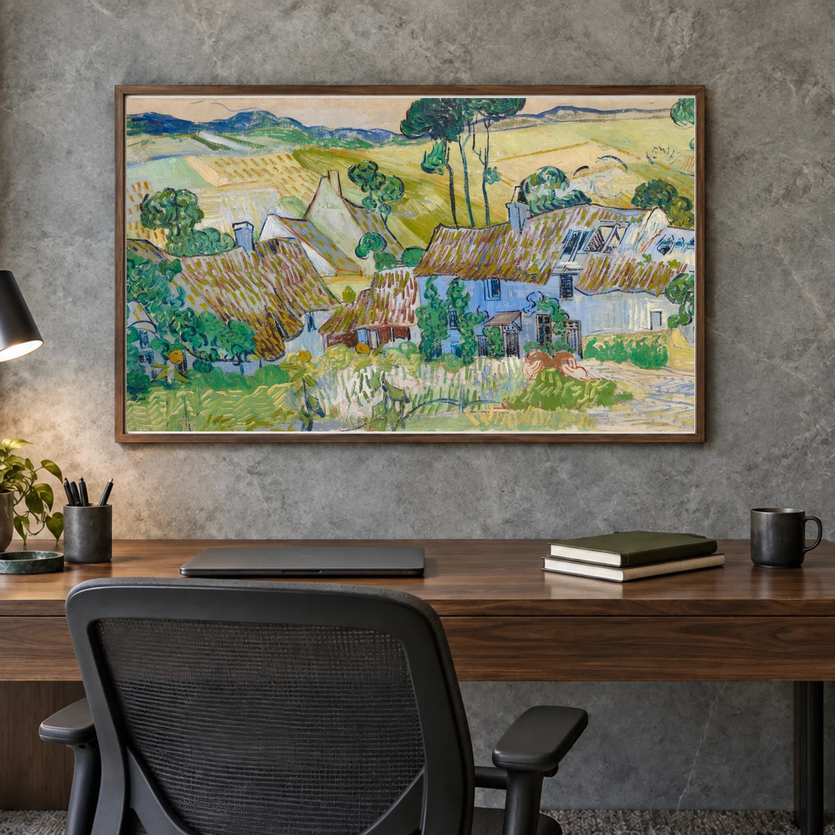 Vincent Van Gogh S Farms Near Auvers — Neo-Impressionism shown in a styled interior
