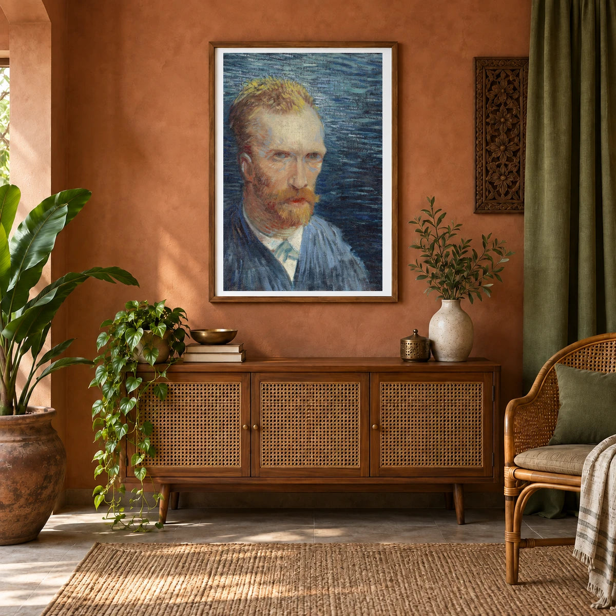 Vincent Van Gogh S Self Portrait — Neo-Impressionism shown in a styled interior