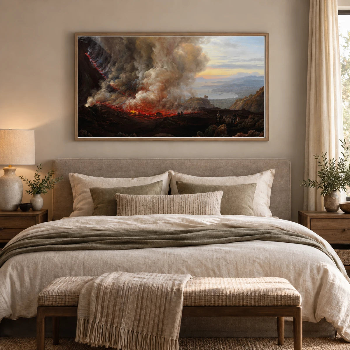 An Eruption Of Vesuvius By Johan Christian Dahl — Neoclassicism shown in a styled interior