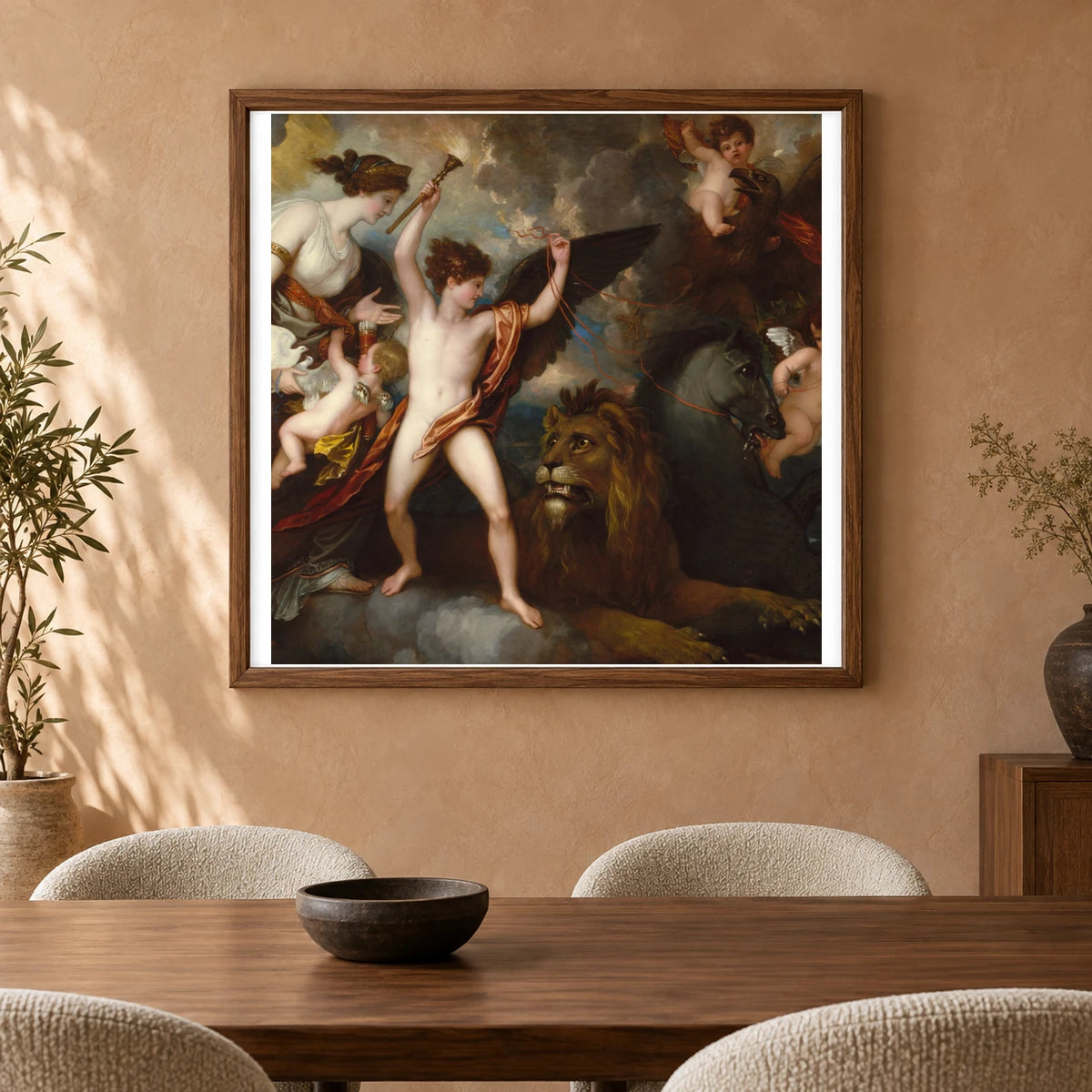 Omnia Vincit Amor, Or The Power Of Love In The Three Elements By Benjamin West — Neoclassicism shown in a styled interior
