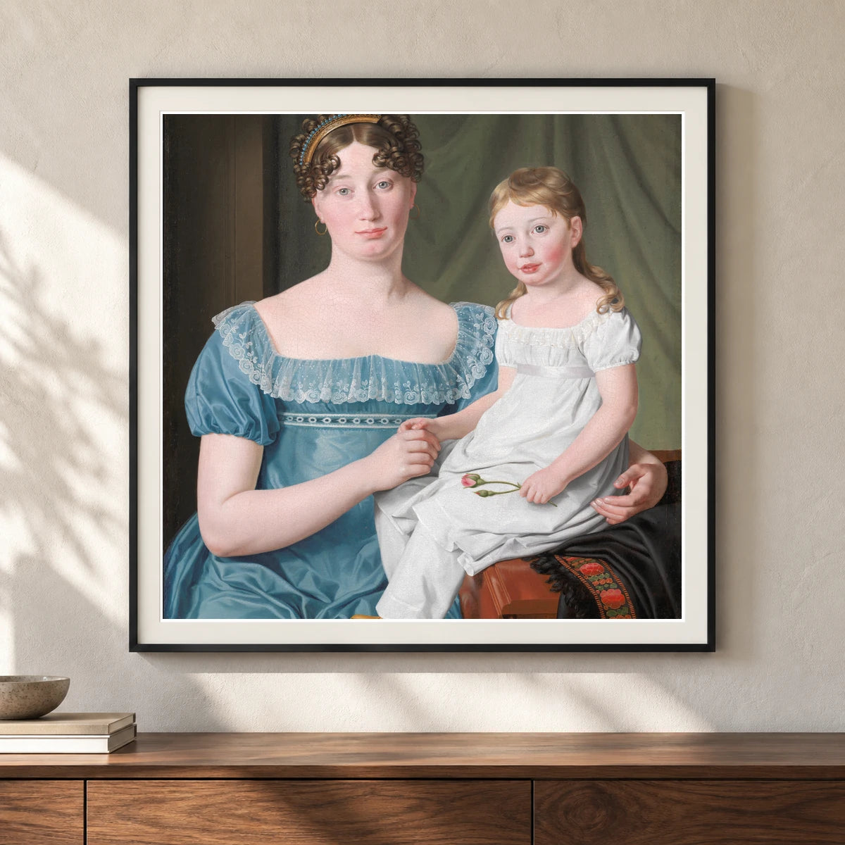 Portrait Of A Noblewoman Sophie Hedvig Løvenskiold And Her Three Year Old Daughter By C.w. Eckersberg — Neoclassicism shown in a styled interior