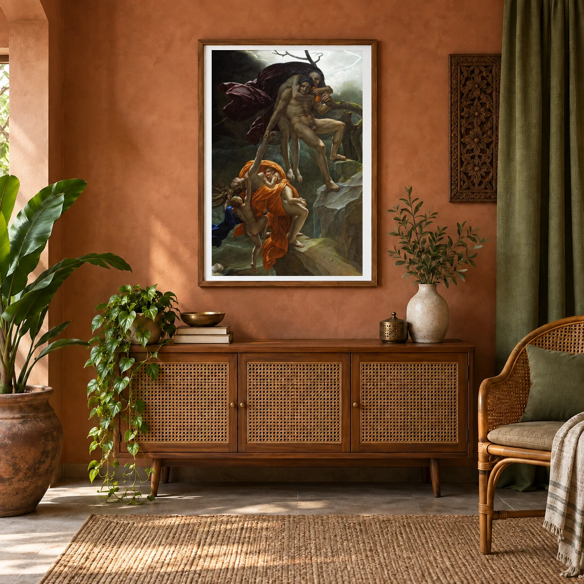 Sinister Scene Depicting A Group Of People Trying To Escape From A Deluge. — Neoclassicism shown in a styled interior