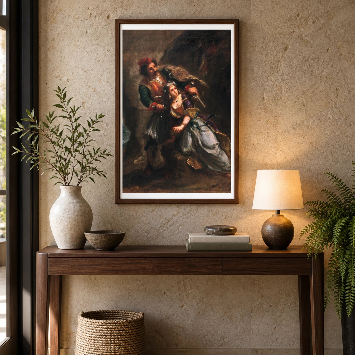 The Painting Depicts Selim And Zuleika From Lord Byron S Poem The Bride Of Abydos By Eugène Delacroix — Neoclassicism shown in a styled interior