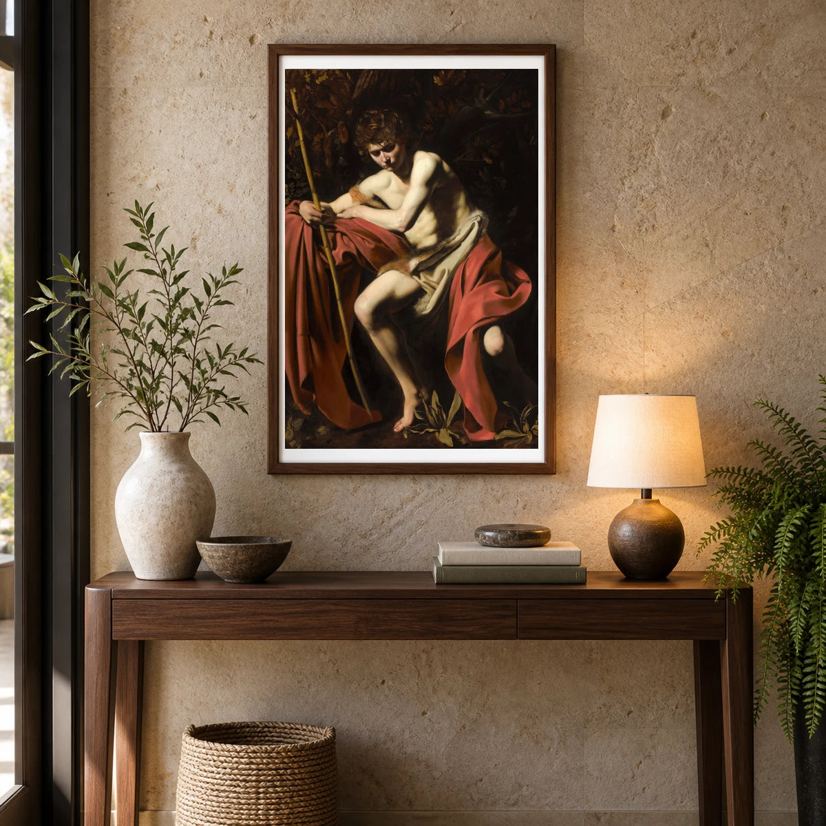 Caravaggio S Saint John The Baptist In The Wilderness — Classical Art shown in a styled interior