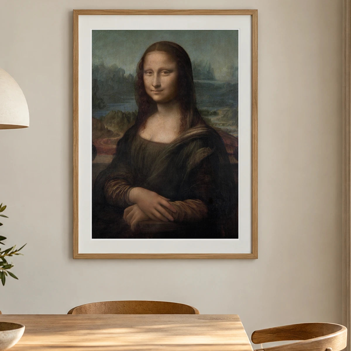 Leonardo Da Vinci S (1503–1506) Portrait Of Mona Lisa Del Giocondo — Classical Art shown in a styled interior