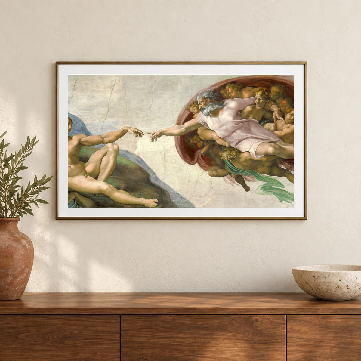 Michelangelo Buonarroti S The Creation Of Adam — Classical Art shown in a styled interior