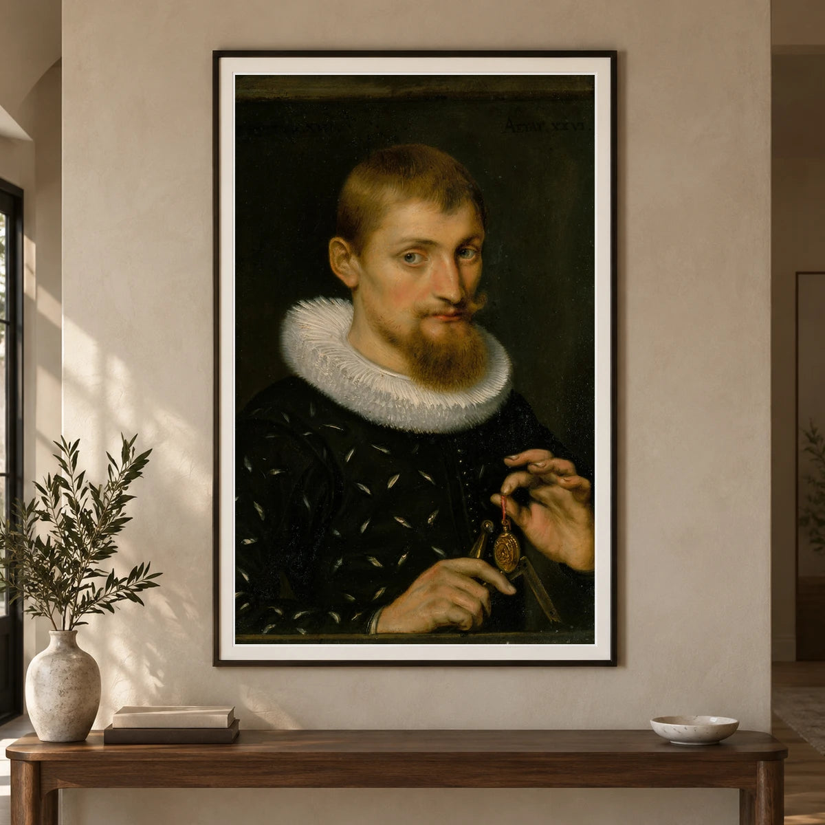 Portrait Of A Man, Possibly An Architect Or Geographer By Peter Paul Rubens — Classical Art shown in a styled interior