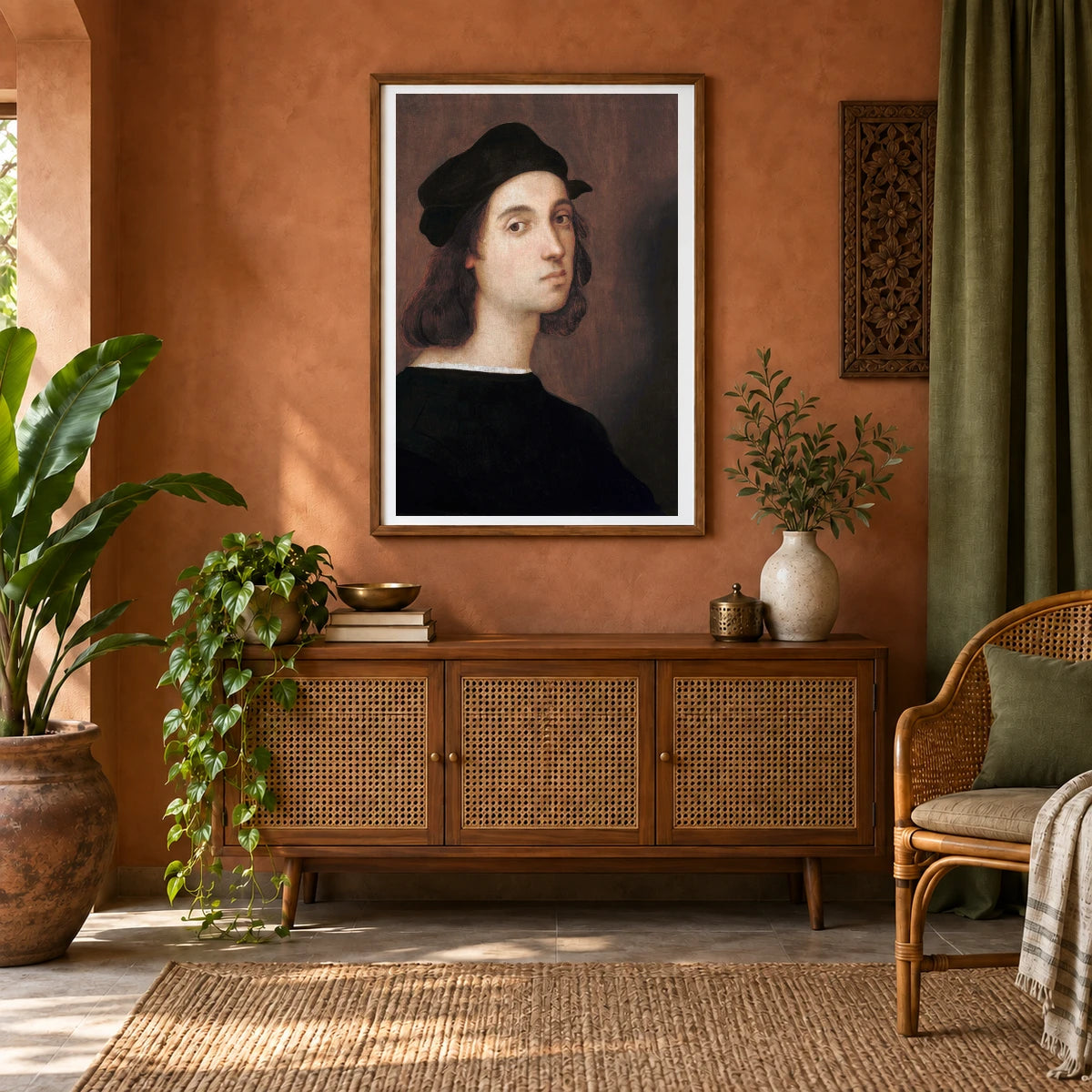 Raphael S Self Portrait (1506) Famous Painting — Classical Art shown in a styled interior