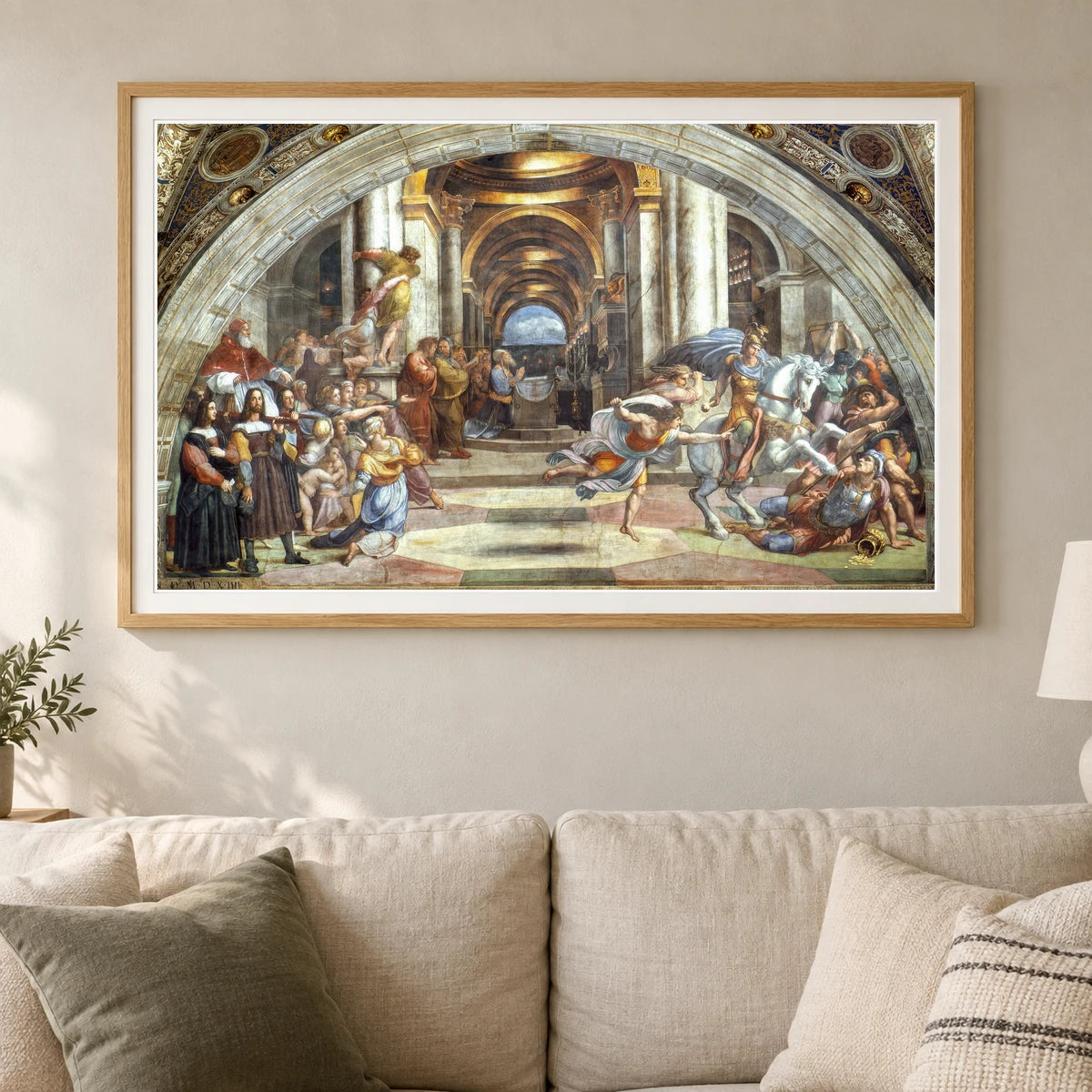 Raphael S The Expulsion Of Heliodorus From The Temple — Classical Art shown in a styled interior